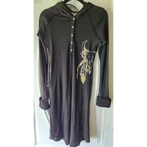 Black Hooded Midi Dress with Feather Design